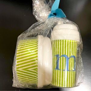 Sippy cup& snack container with Monogrammed M in blue & green- new in package
